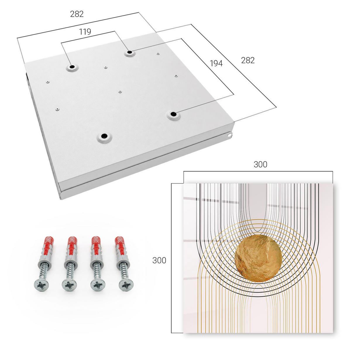 SCHLÜSSELBOX Weiß 30x30 cm – Türöffnung nach rechts - Kreise und Linien - Gelb, Metall (30/30/5cm) - TULUP