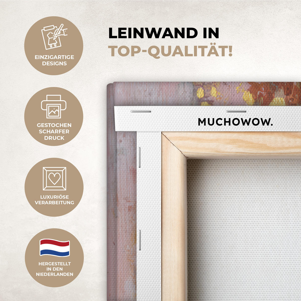 LEINWANDBILD Malerei - Blumen - Rustikal - Rosa Wandbild Wohnzimmer 50x50 cm - Altrosa, Textil (50/50cm) - MuchoWow