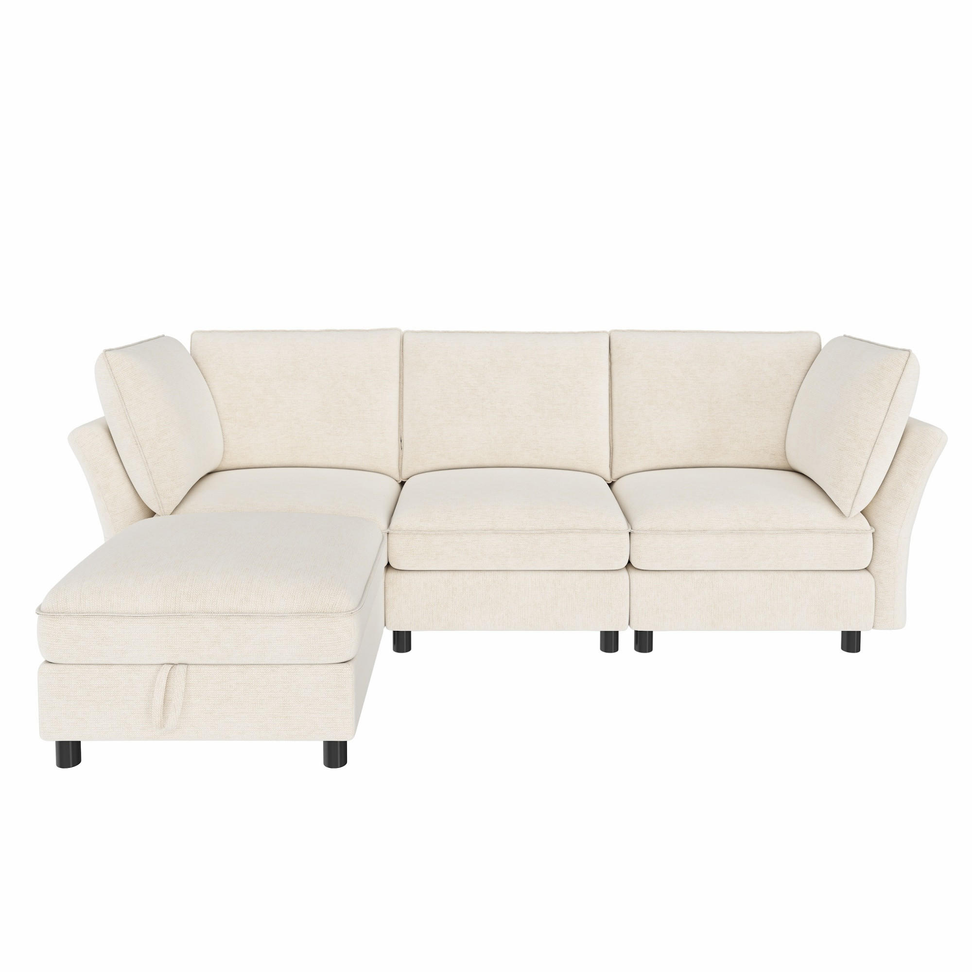 ECKSOFA 225/137/84 cm Beige mit Stauraum‑Hocker - Beige, Textil (225/137cm) - Oxeza