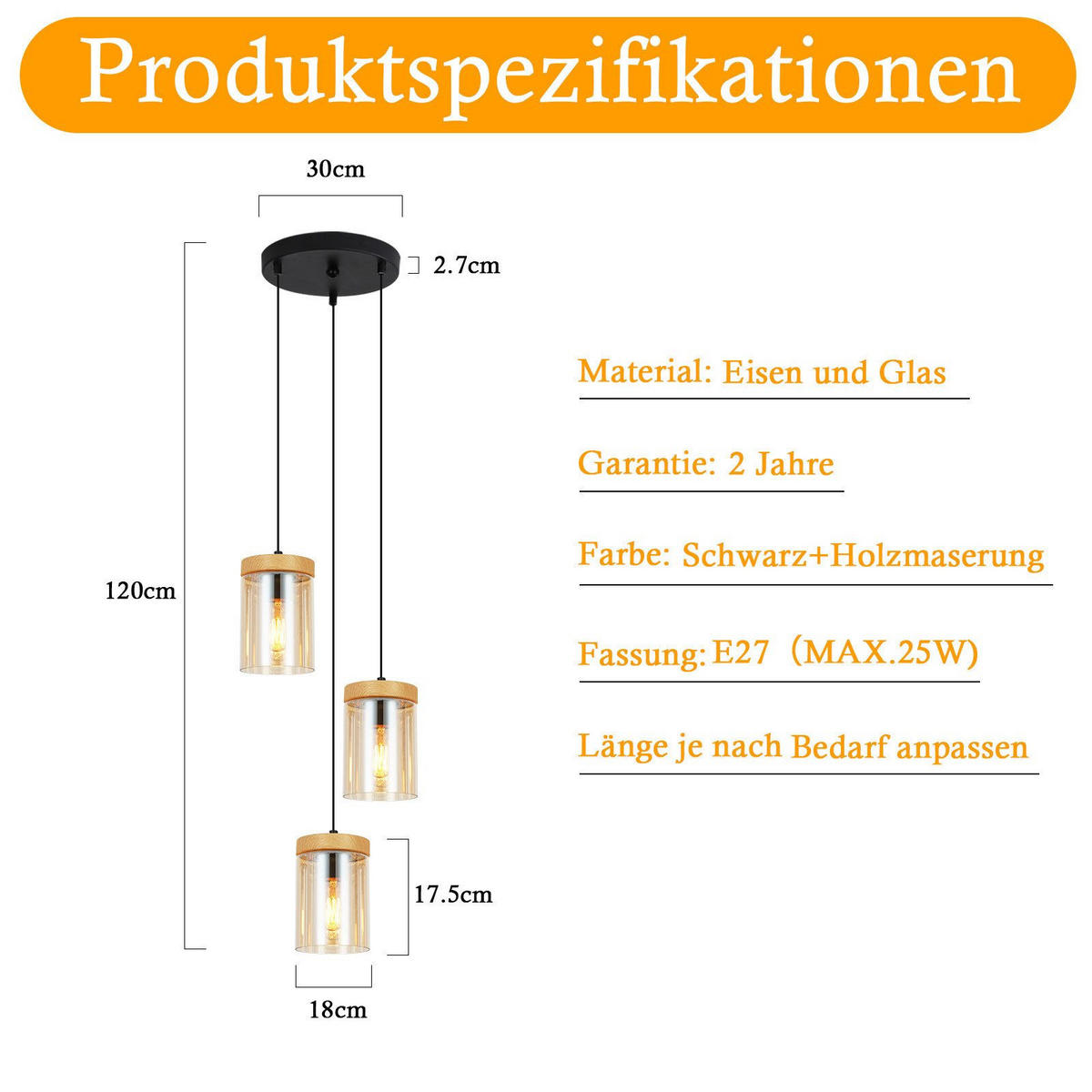 HÄNGELEUCHTE Marren 30/5/143 cm - Schwarz, Metall (5/30/143cm) - Nettlife
