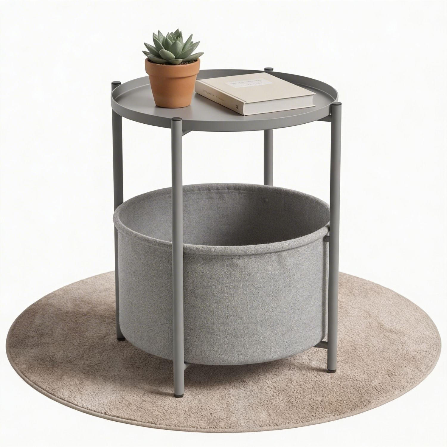 COUCHTISCH NINA Metall mit Aufbewahrungskorb Canvas Grau - Grau, Metall (45/45/48cm) - Coemo