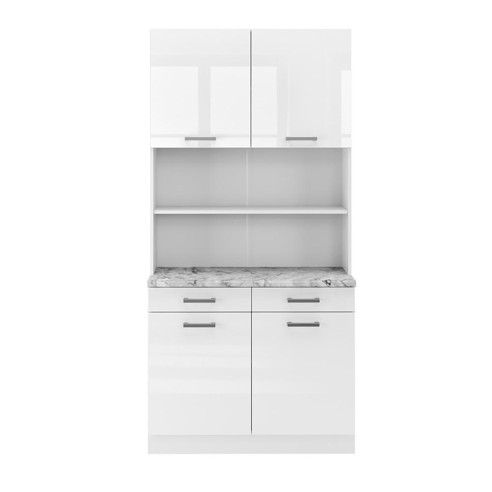 BUFFET R-Line Weiß Hochglanz 100 cm, AP Marmor - Weiß Hochglanz/Weiß, Holzwerkstoff (100/81.6/60cm) - Vicco
