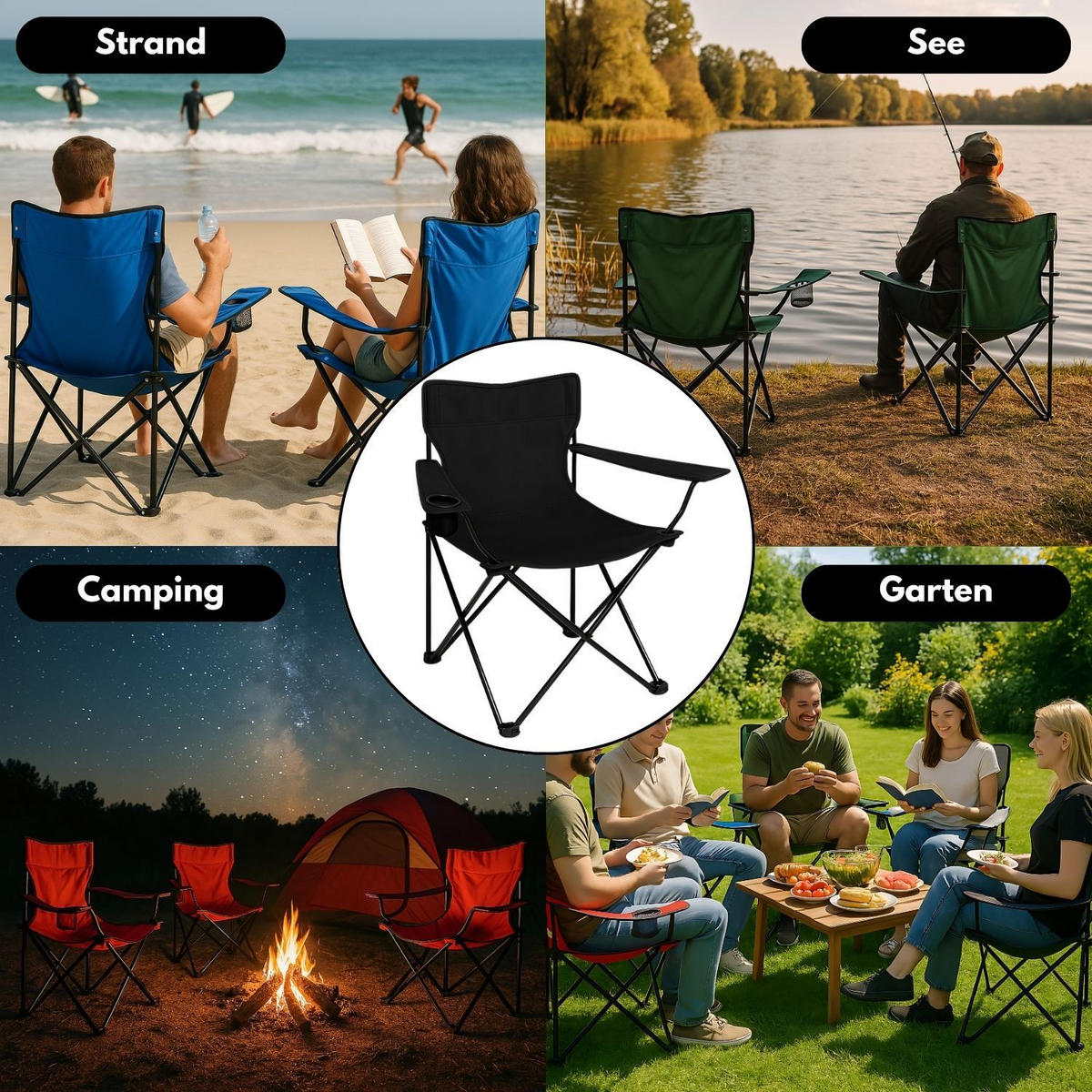 CAMPINGSTUHL FALTBAR 4er Set in Schwarz - Schwarz, Metall (50/80/50cm) - Coemo