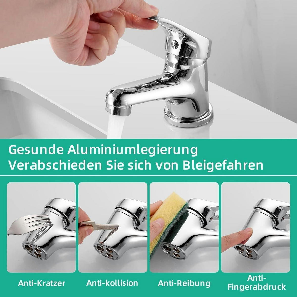 WASCHTISCHARMATUR Cobbe Chrom Wassersparend - Silberfarben, Metall (1/2/1cm)