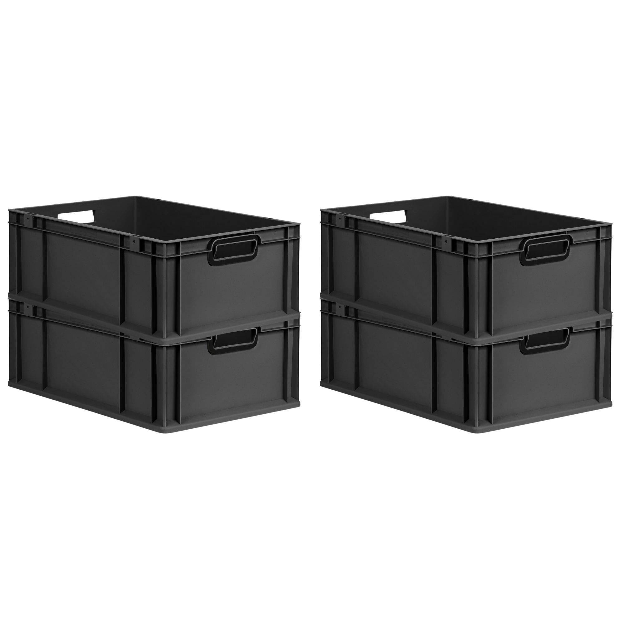 EUROBOX 4x NextGen Color 22x40x60 cm 44 Liter Griffe schwarz offen, Schwarz - Anthrazit/Schwarz, Kunststoff (40/22/60cm) - PROREGAL