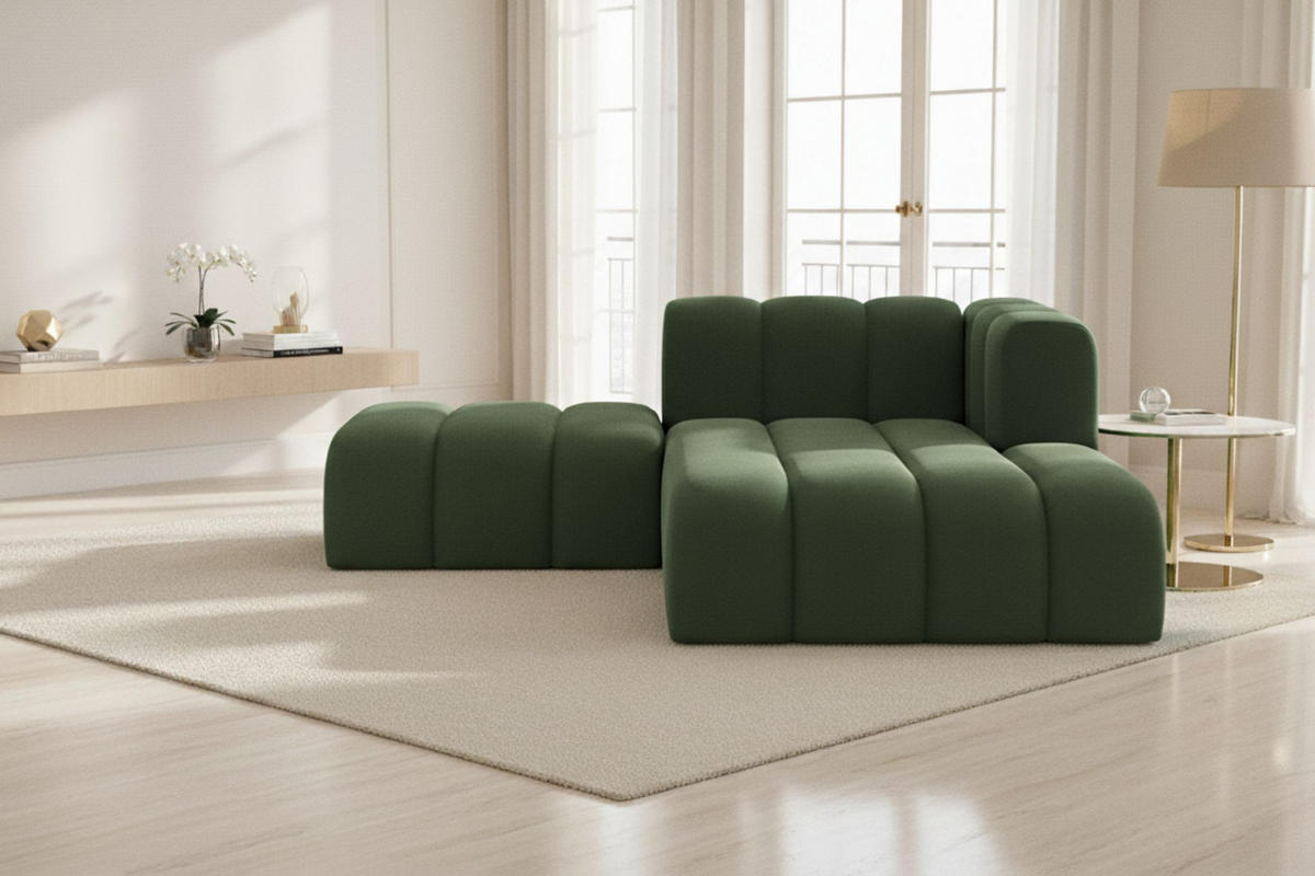 CHAISELONGUE Mit Hocker Grand, Veloursstoff Salvador, Grün, Rechts - Grün, Holz (204/179cm) - Kaiser Möbel