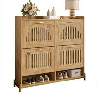 SCHUHSCHRANK 4 Türen Vertikale Lamellentüren Metallrahmen Ablage - Naturfarben, Holzwerkstoff (24/100/108.5cm) - FLIEKS