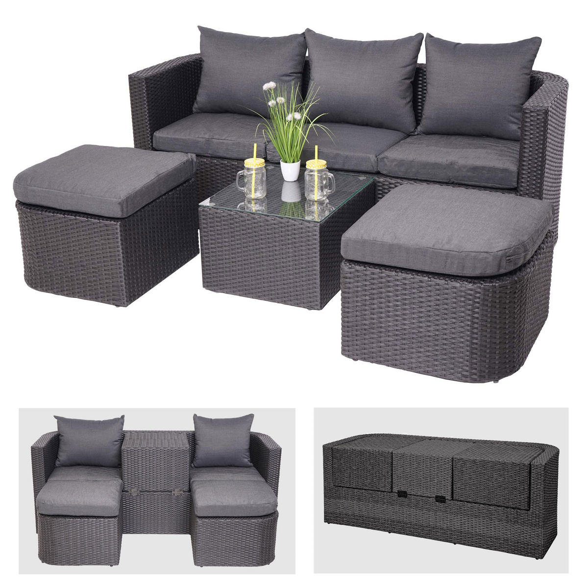 GARTENSET 3in1 Anthrazit Kissen Dunkelgrau - Anthrazit, Metall - PROREGAL
