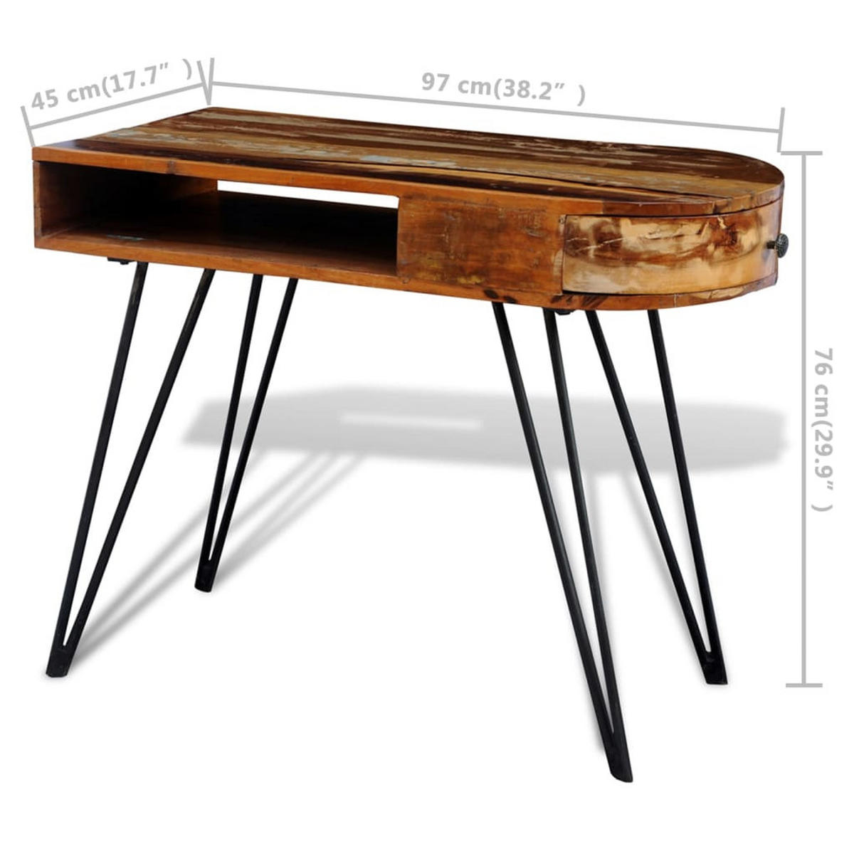 SCHREIBTISCH Altholz Massiv Mit Eisenbeinen - Braun, Holz (97/45/76cm) - vidaXL