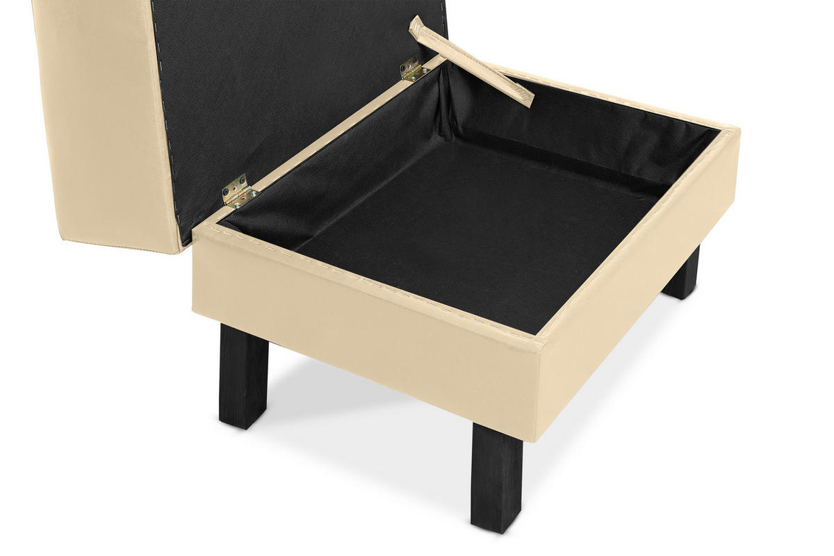 SITZHOCKER ESPECTO auf hohen Holzbeinen, Ecru - Creme/Schwarz, Textil (58/47/56cm) - KONSIMO®