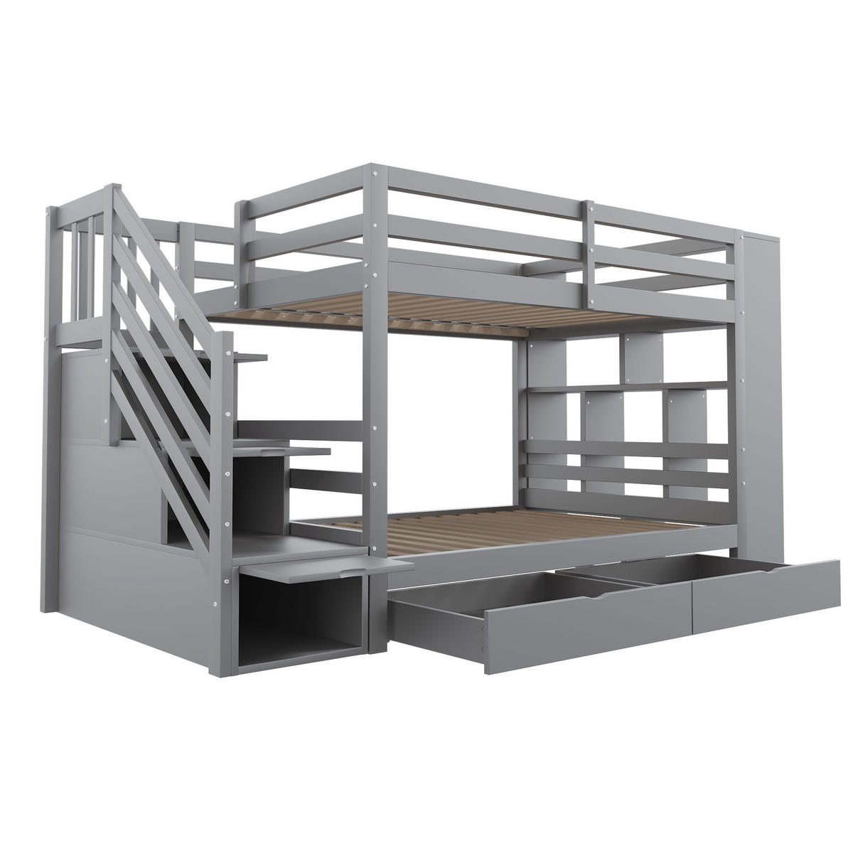 ETAGENBETT 90/200 cm Grau mit 2 Schubladen und Stauraumtreppe - Grau, Holz (90/200cm) - Oxeza