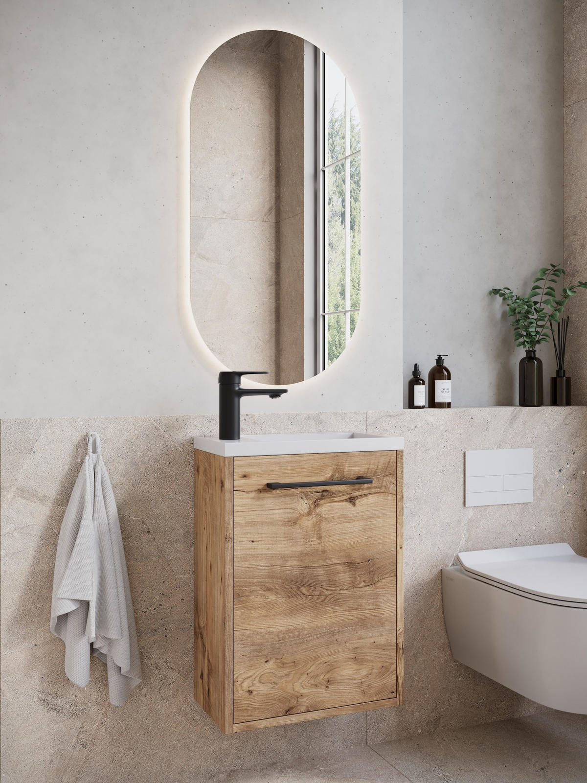 GÄSTE-WC-MÖBELSET Florence 2 Teile Kastanien Eiche - 40 x 22 x 50 cm - Kastanienfarben/Eichefarben, Holz (40/50/22cm) - Badplaats