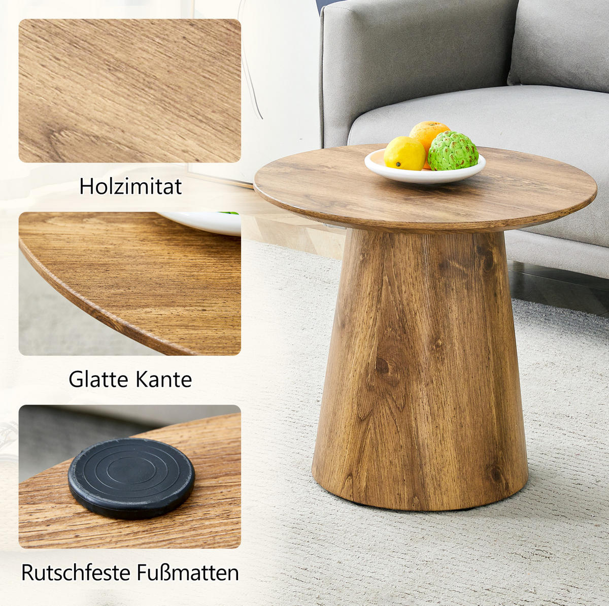 BEISTELLTISCH 50/50/48 cm vielseitig einsetzbar mit robuster MDF-Platte in Holzoptik, Holzfarben - Naturfarben, Holzwerkstoff (50/50/48cm) - Modfu