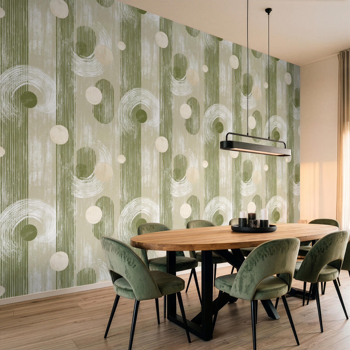 TAPETE - Künstlerisch - Modern - Grün - 450x300 cm - Olivgrün, Papier (450/300cm) - OnlyWow