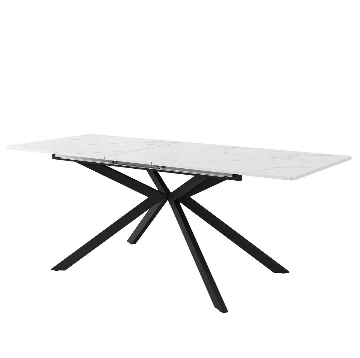 AUSZIEHTISCH 150/70/76 cm Schwarz Weiß mit Marmoroptik und Kreuzgestell - Schwarz, Holzwerkstoff (180/70/75.5cm) - OKWISH