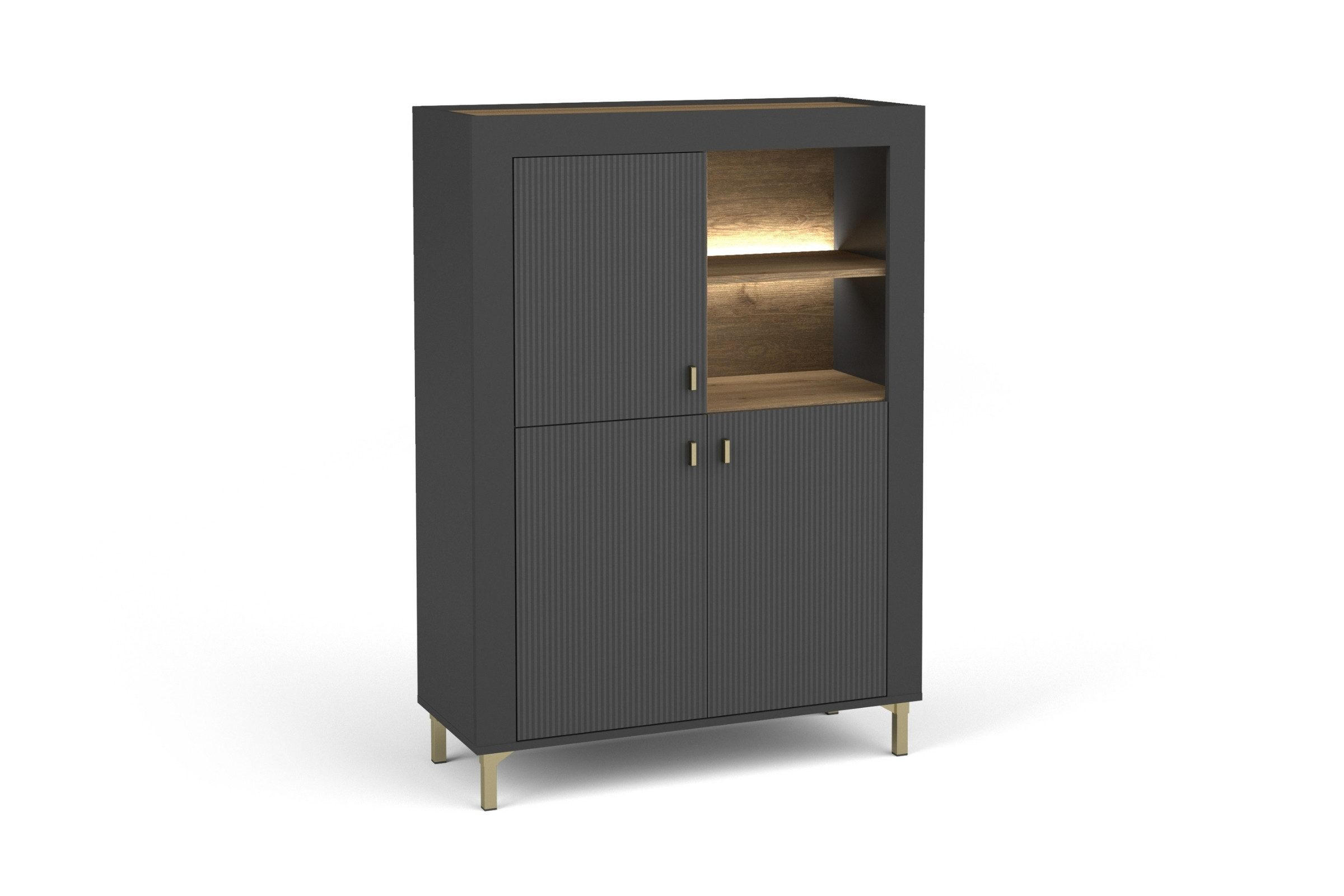 KOMMODE MONI 05 in Schwarz / Eiche Whiskey matt 97/136/40 cm mit LED - Schwarz, Holzwerkstoff (97/136/40cm) - Deine Möbel 24