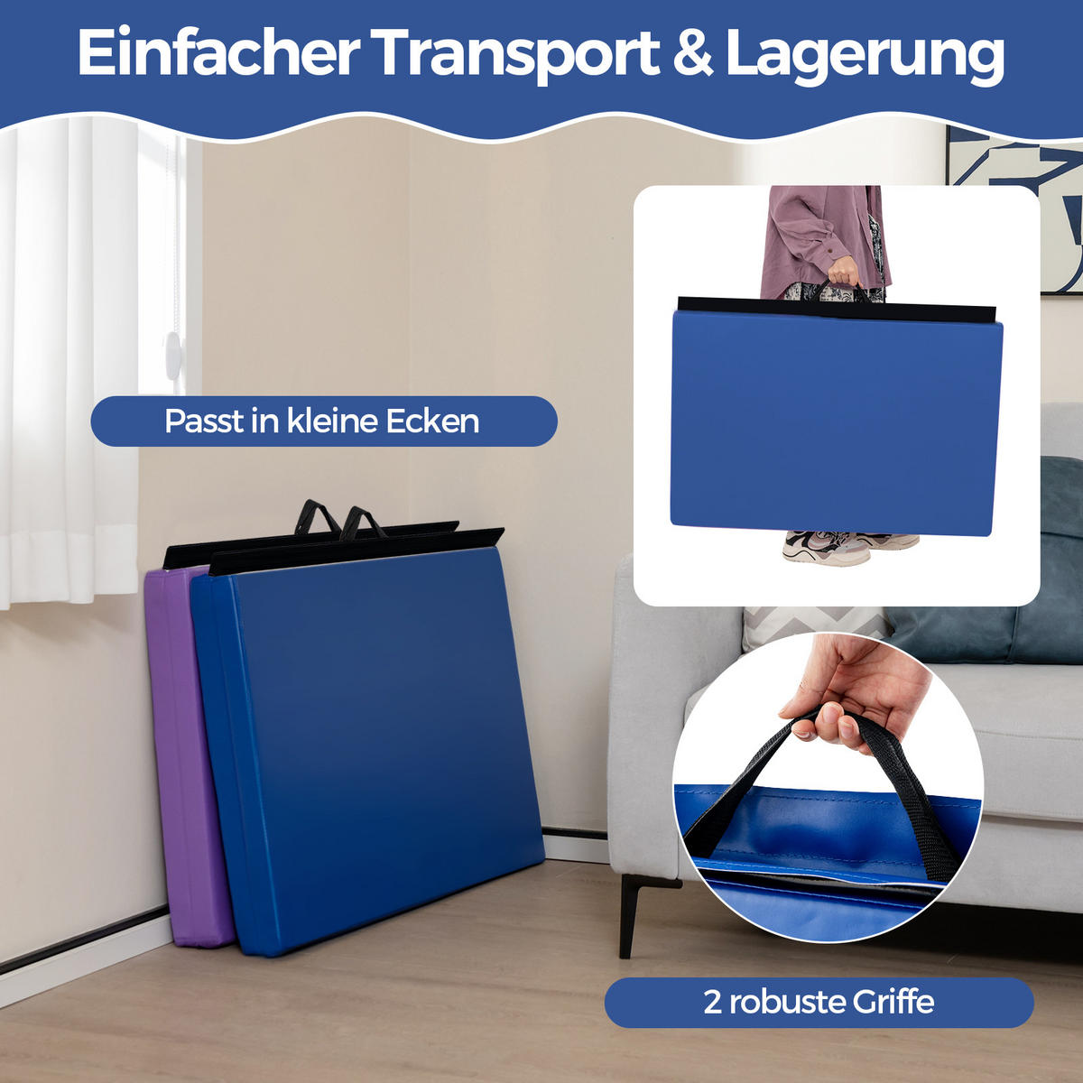 SPORTMATTE Blau - Blau, Leder (60/180cm) - COSTWAY