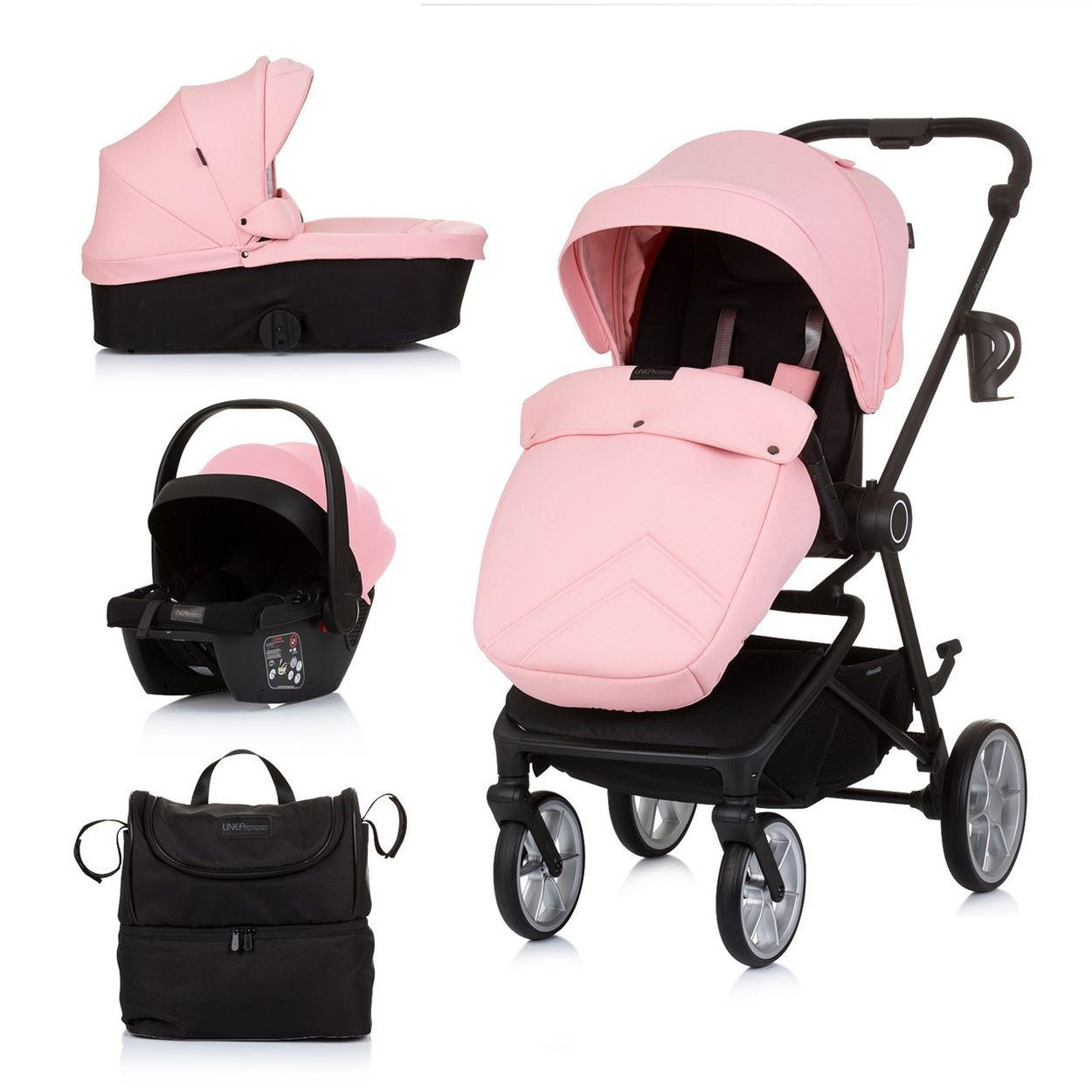 KOMBIKINDERWAGEN Linea 3 in 1 rosa Sportsitz, i-Size Babyschale, Babywanne - Rosa, Metall (98/58/116cm) - Chipolino