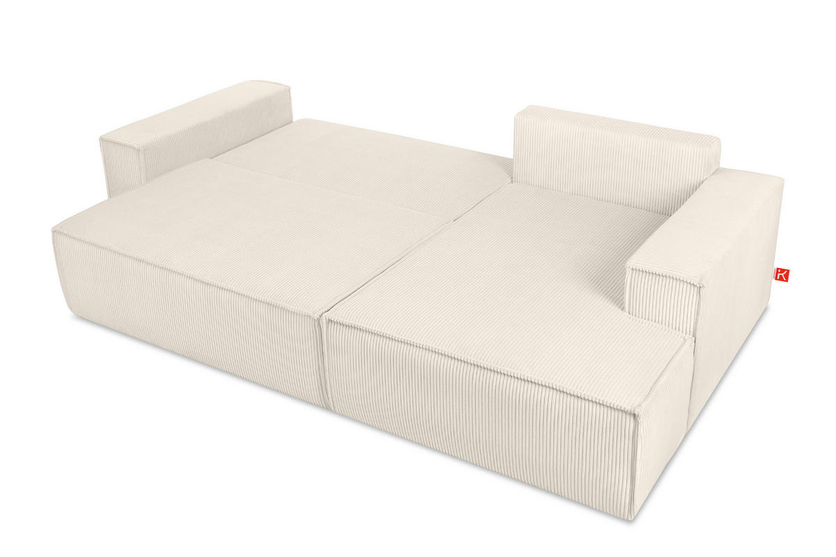 ECKSCHLAFSOFA-RECHTS NAPI in Pet Friendly Cord-Stoff, ecrufarben - Creme/Schwarz, Textil (262/148cm) - KONSIMO®