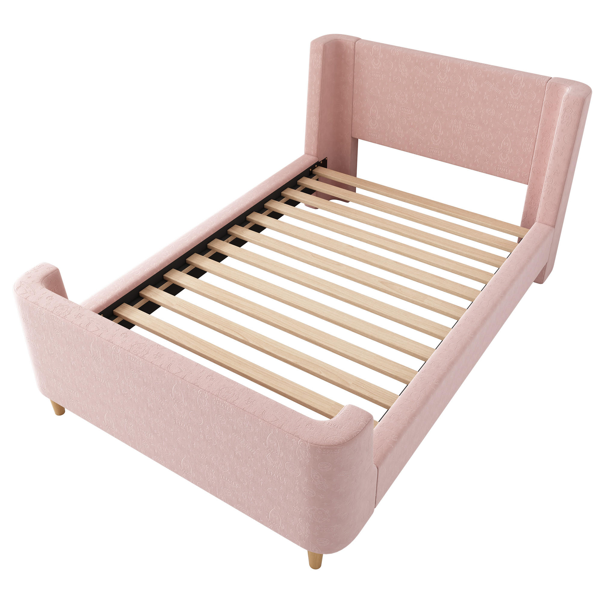 KINDERBETT 90/200 cm DE-00691, in Rosa, Schlittenbett-Design und Weltraum-Muster - Pink, Holz (90/200cm) - ComfortXL