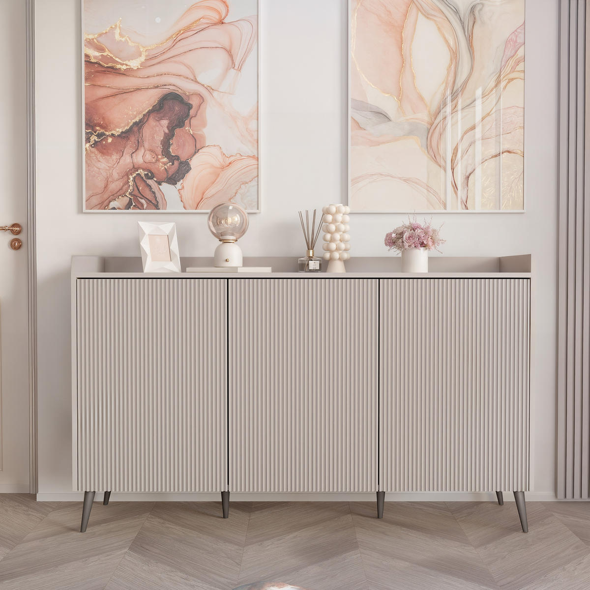 KOMMODE SCALA 150 cm, Kaschmir - Kaschmir/Schwarz, Holzwerkstoff/Metall (150/92/40.5cm) - Idohome