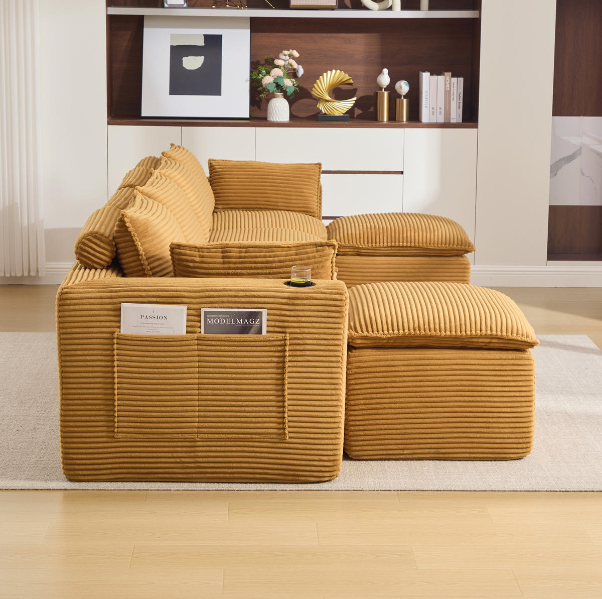 SOFA modular ca. 322 x 161 x 75 cm Cord Orange - Orange, Kunststoff (161/75/256cm) - Meubliv