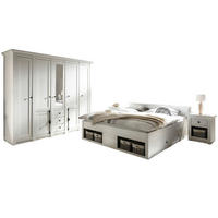 SCHLAFZIMMER 4-teilig Set Pinie weiß, Komplettset mit Doppelbett - Schwarz/Weiß, Glas/Holzwerkstoff (236/206/64cm) - Furn.Design