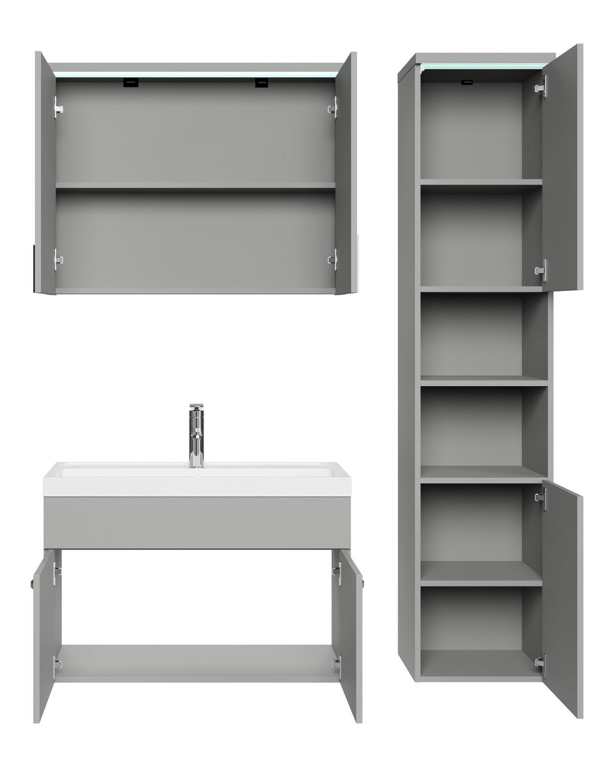 BADMÖBEL-SET Paso LED 4 Teile Grau Matt - 80 x 35 x 55 cm - Grau, Holz (80/55/40cm) - Badplaats