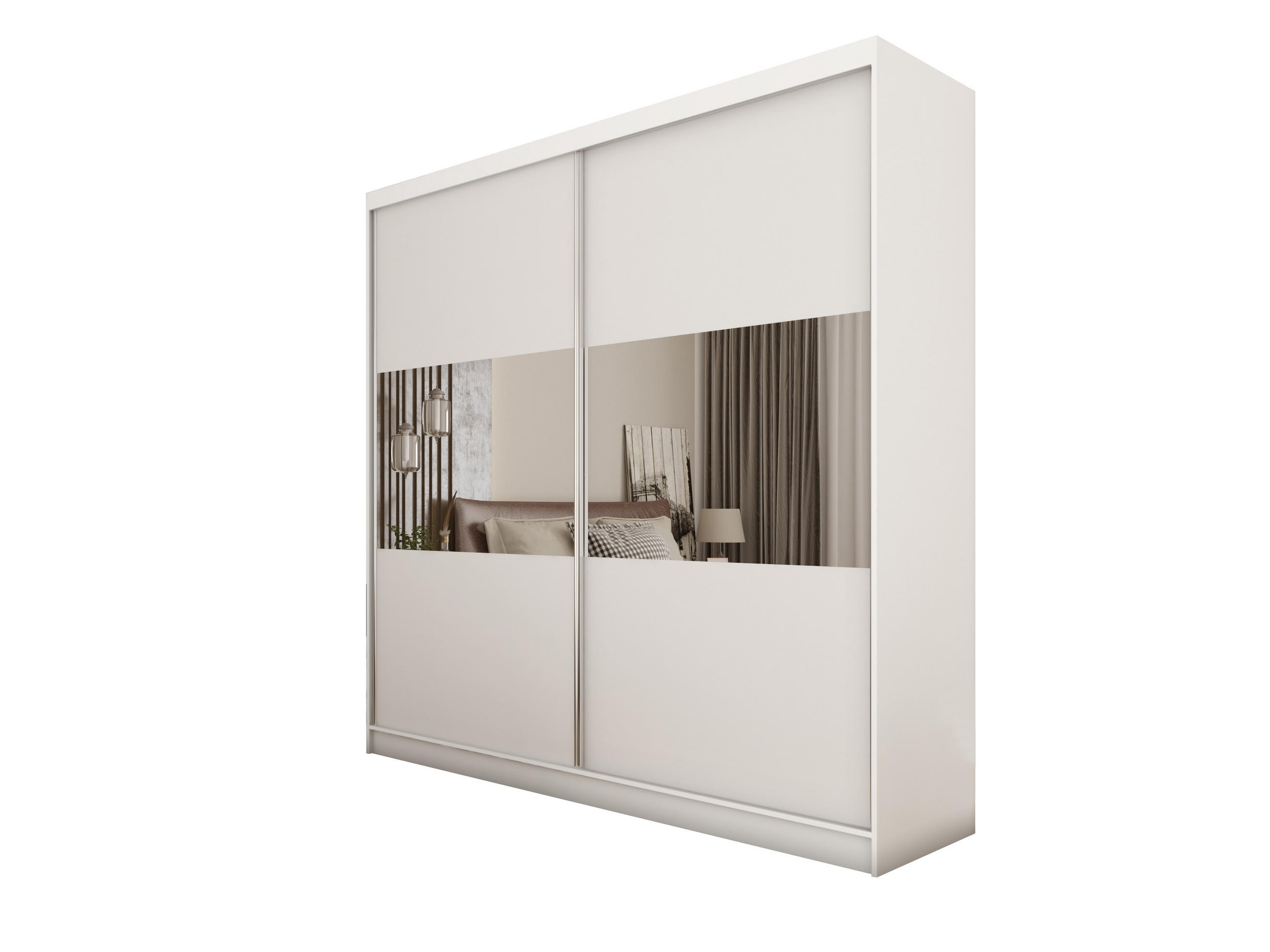 SCHWEBETÜRENSCHRANK ROSALIA 200/216/61 cm 2-türig mit Spiegel Weiß - Weiß, Holzwerkstoff (200/216/61cm) - MASSENO