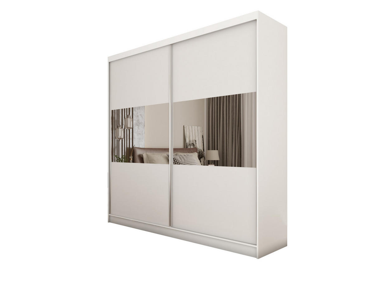 SCHWEBETÜRENSCHRANK ROSALIA 200/216/61 cm 2-türig mit Spiegel Weiß - Weiß, Holzwerkstoff (200/216/61cm) - MASSENO