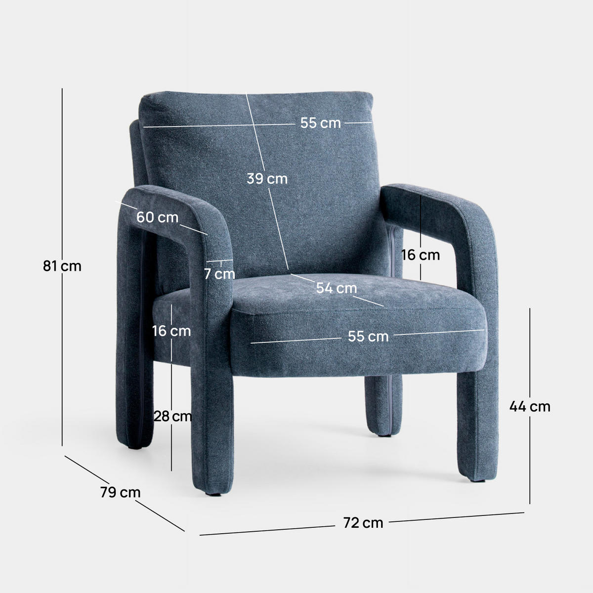 LESESESSEL Runa Blau 72 cm x 81 cm - Blau, Textil (72/81/79cm) - Klast Home