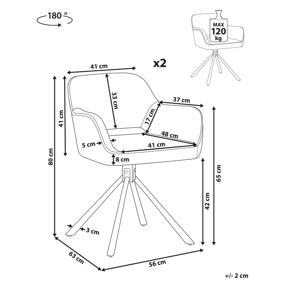 ESSZIMMERSTUHL 2er-Set Hellbeige Loures - Beige/Schwarz, Textil (56/80/63cm) - Beliani