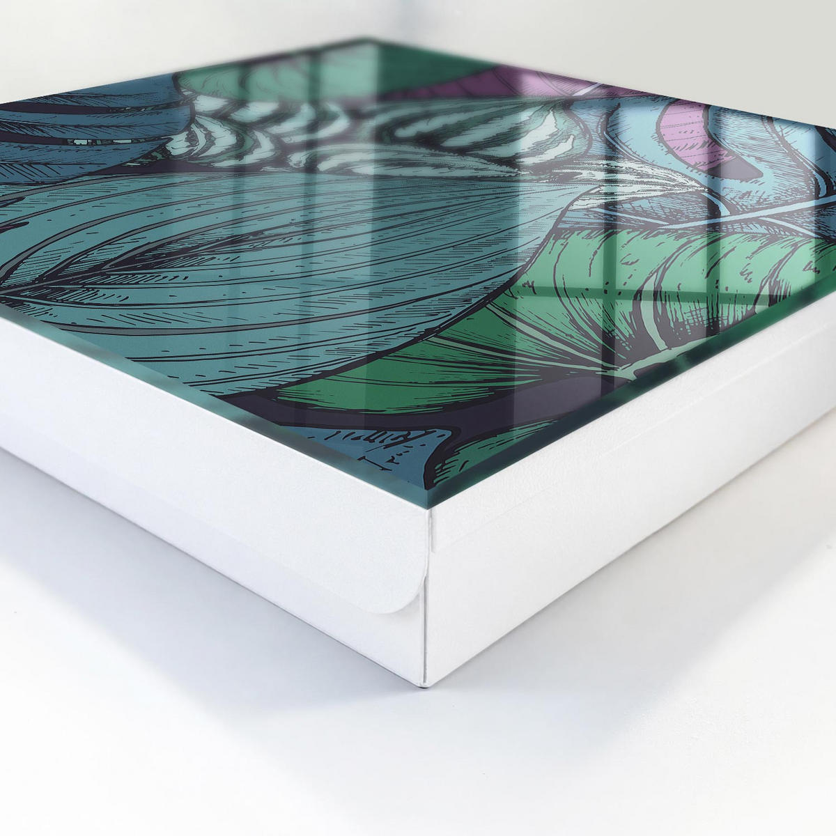 SCHLÜSSELBOX Weiß 30x30 cm – Türöffnung nach rechts - Geheimnisvolle Blätter - Grün, Metall (30/30/5cm) - TULUP