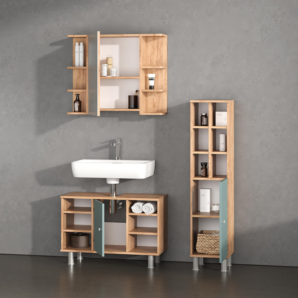 MIDISCHRANK Fucino Grün 30 x 130.6 cm große Tür - Grün, Holzwerkstoff (30/130.6/30cm) - Livinity®