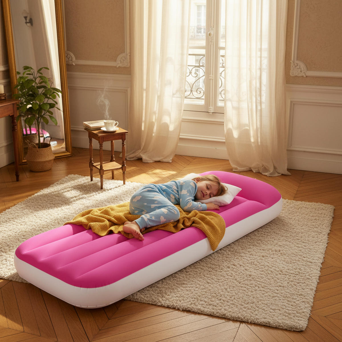 LUFTBETT Luftmatratze Camping Kinder 157 x 66 x 23 cm rosa aufblasbar ohne Pumpe - Rosa, Kunststoff (66/157cm) - Avenli