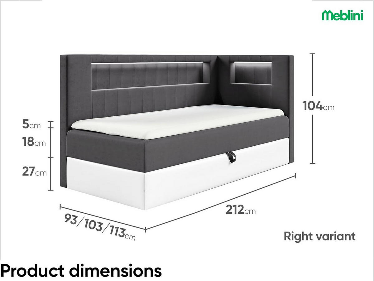KINDERBETT GARETH 3 - Dunkelgrau/Weiß, Holzwerkstoff (93/212cm) - Meblini