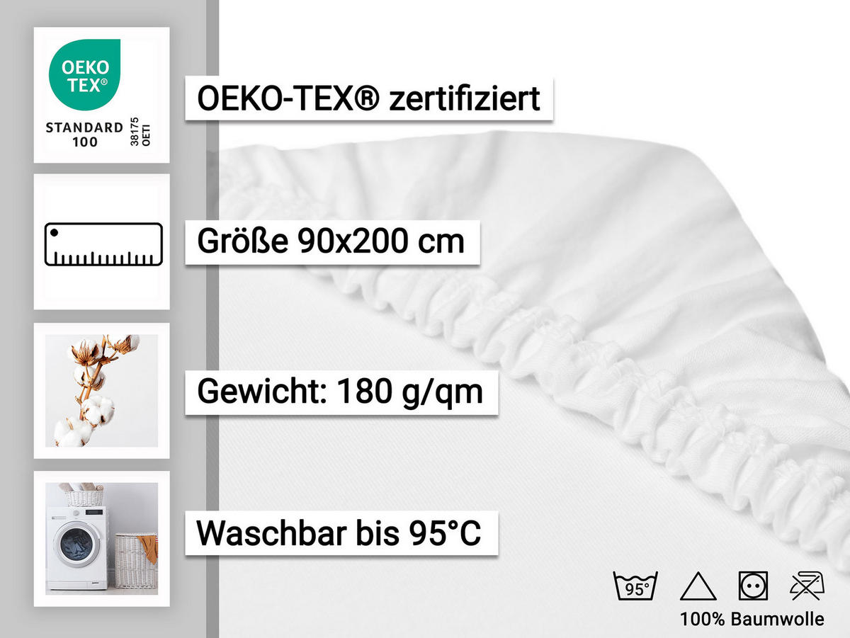 SPANNBETTLAKEN, 90x200 cm, 100% Baumwolle, Weiß - Weiß, Textil (90/200cm) - Zollner