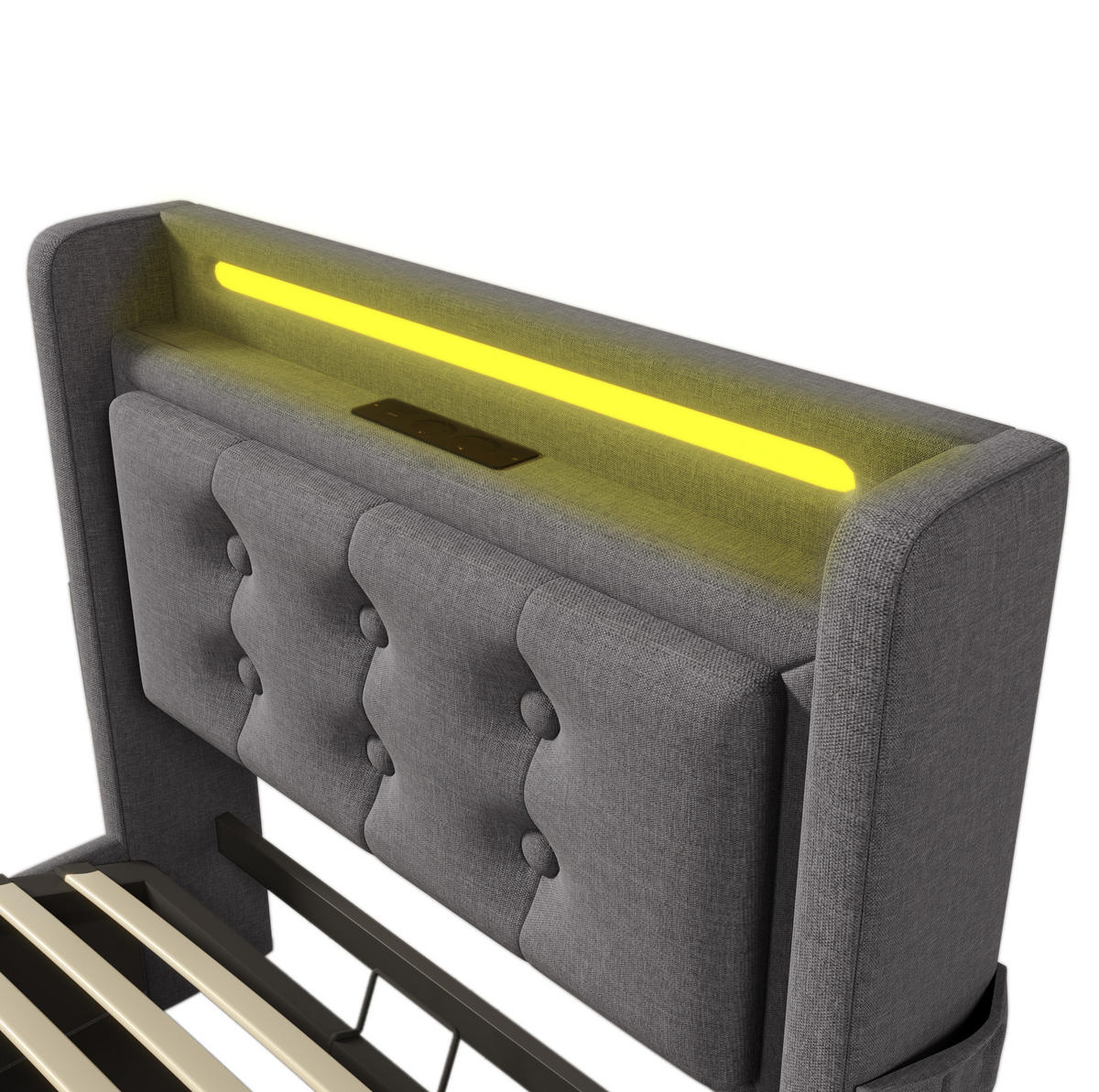POLSTERBETT 90/200 cm Grau aus Baumwoll-Leinenstoff mit LED und Ladefunktion - Grau, Textil (90/200cm) - OKMYHOME