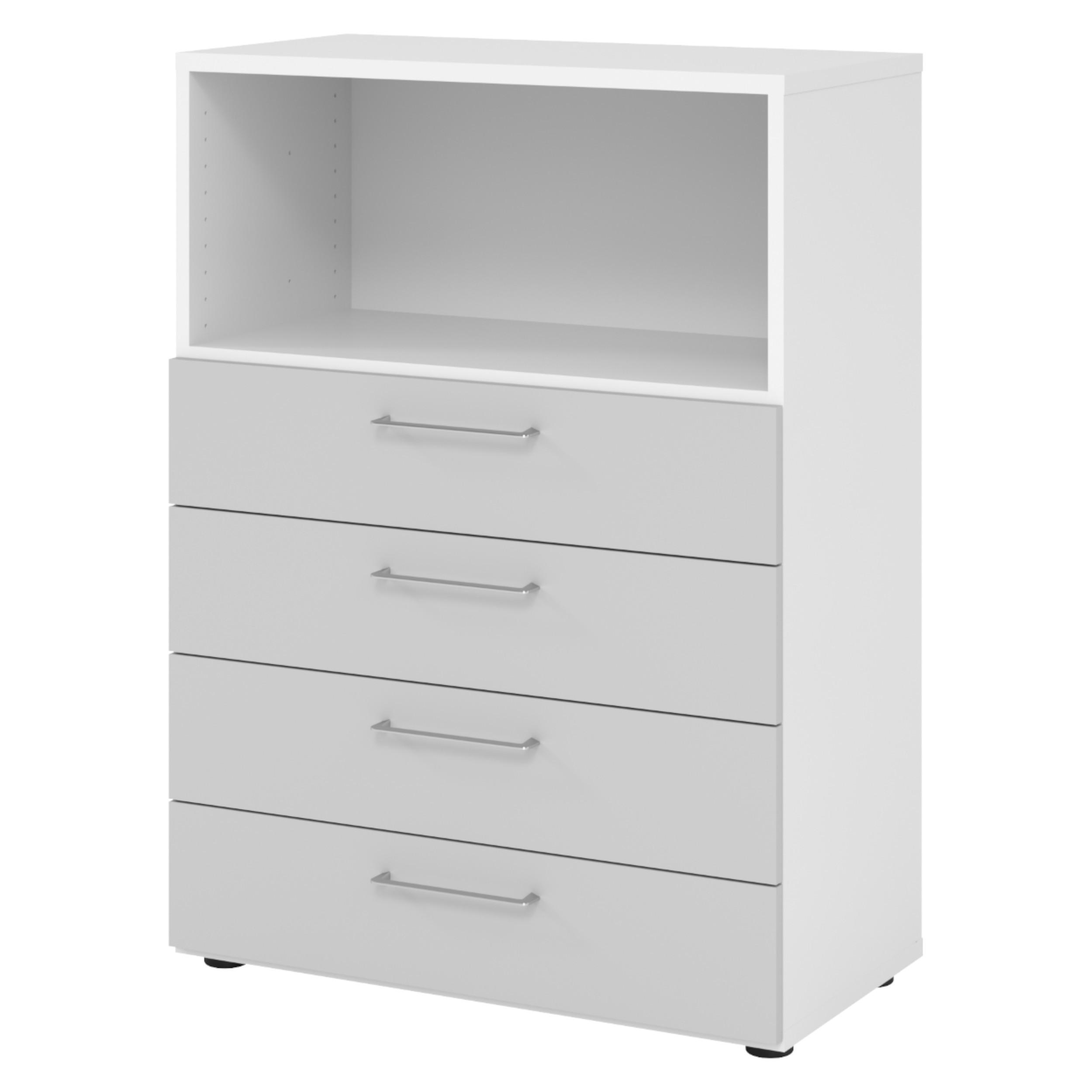 SCHUBLADENSCHRANK - 4 Schübe 42/80/110 cm in Weiß/Grau - Weiß/Grau, Holzwerkstoff (80/110/42cm) - bümö