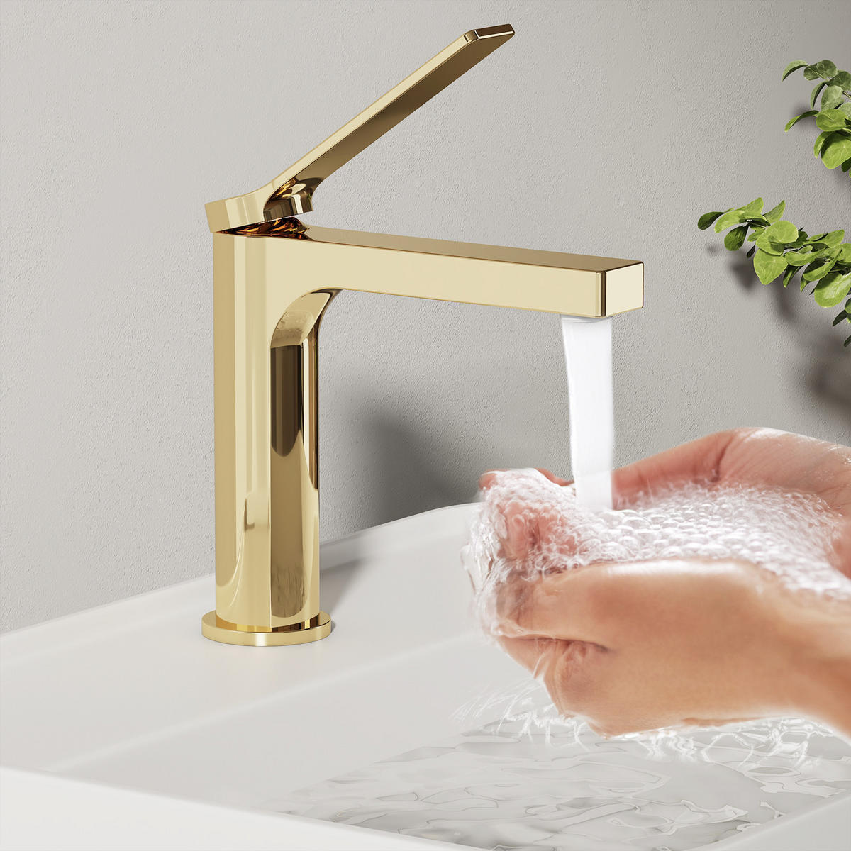 WASCHTISCHARMATUR mit Spulen-Zertifiziertem Filterelement Champagnergold - Goldfarben, Metall (17.3/4.6/19.5cm) - EMKE
