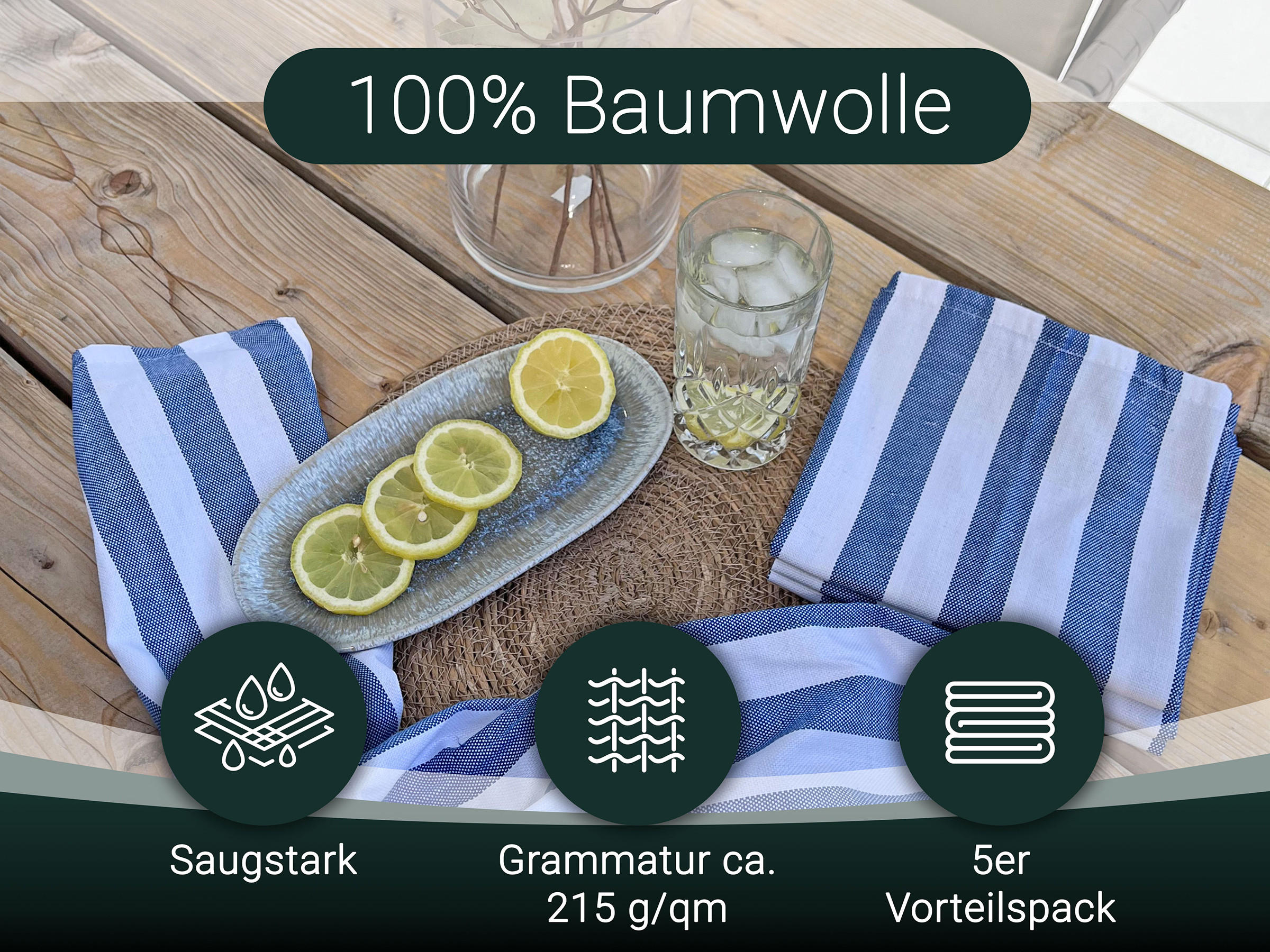 GESCHIRRTÜCHER, 5er-Set, 50x70 cm, 100% Baumwolle, Blau - Blau, Textil (50/70cm) - Zollner