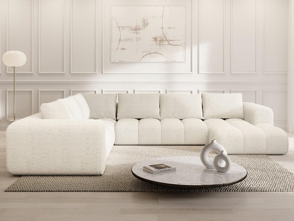 WOHNLANDSCHAFT Casaluna U-Form Weiß Bouclestoff - Weiß, Kunststoff (338/88/267cm)