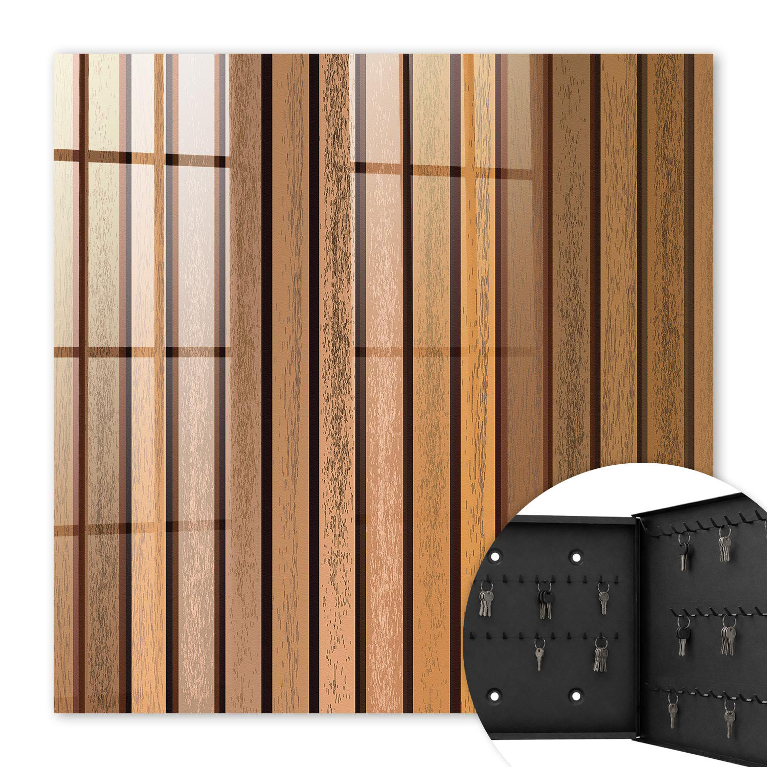 SCHLÜSSELBOX Schwarz 30x30 cm- Türöffnung nach rechts - Warme Linien - Braun, Metall (30/30/5cm) - TULUP