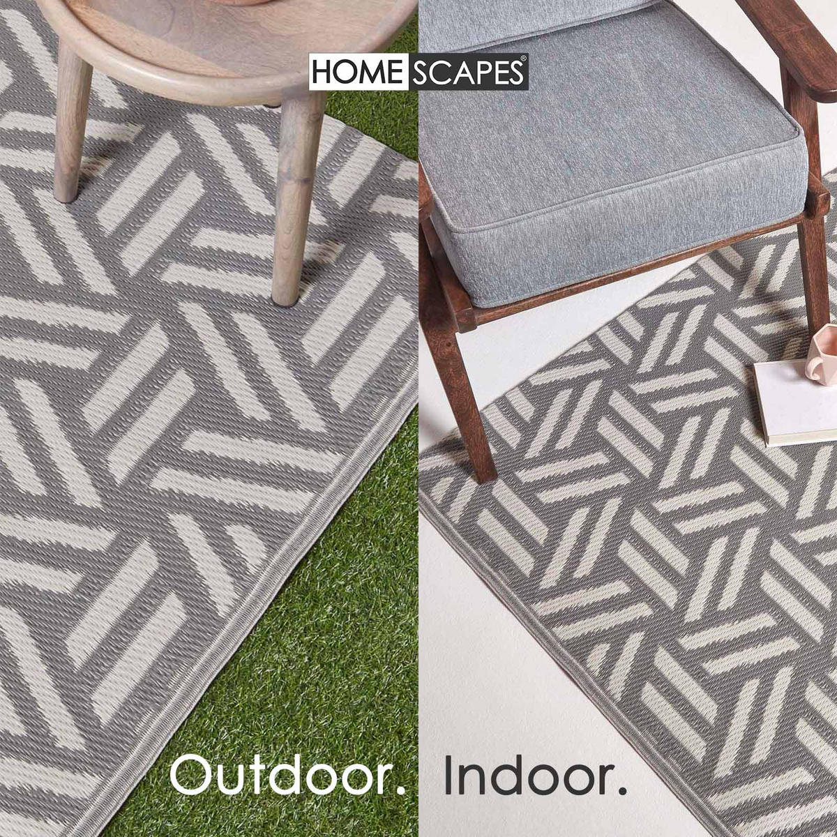 OUTDOORTEPPICH Luna geometrisch gemustert 120/180 cm - Grau, Kunststoff (120/180cm) - Homescapes