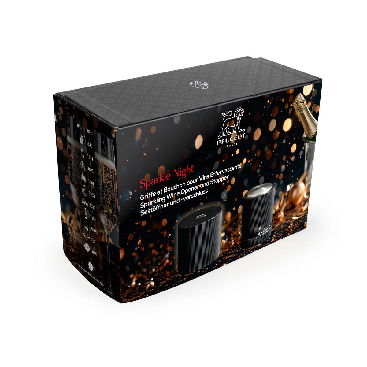 GESCHENKSET Sparkle Night Sektöffner und Verschluss - Schwarz, Metall (5.4/4.9/5.4cm) - PEUGEOT