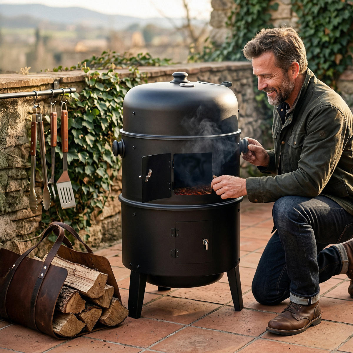 SMOKER - Schwarz, Metall (47.5/79/42cm) - Relaxdays