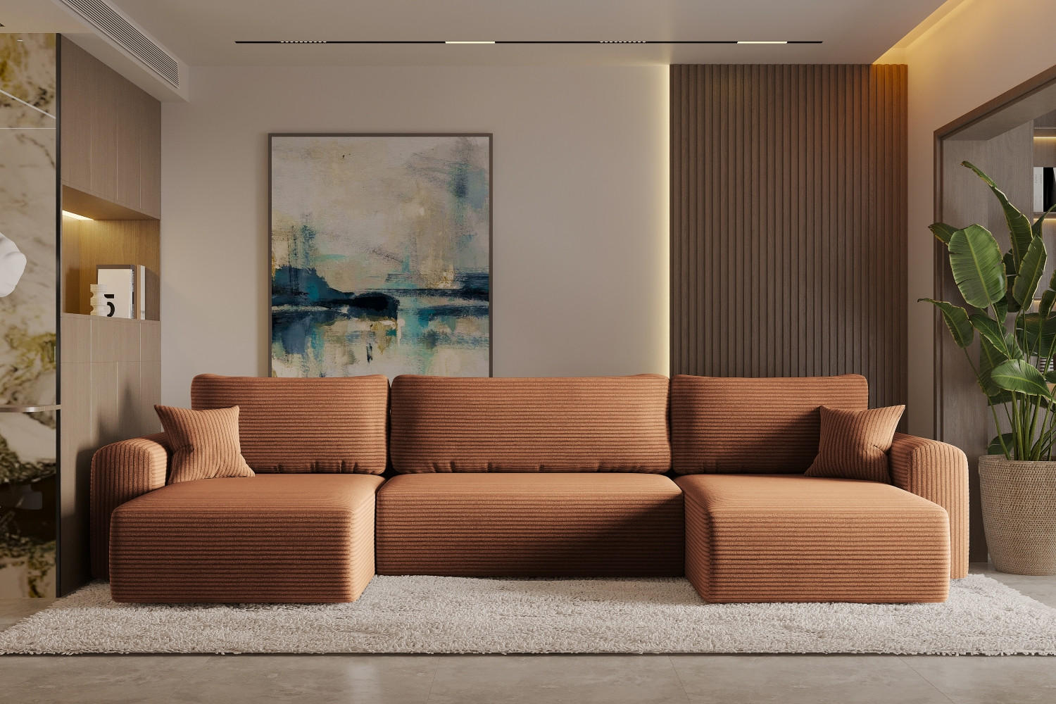 ECKSOFA Mit Schlaffunktion Und Bettkasten U-form CAPRI Poso Ziegel - Orange, Holz/Textil (145/362cm) - Kaiser Möbel