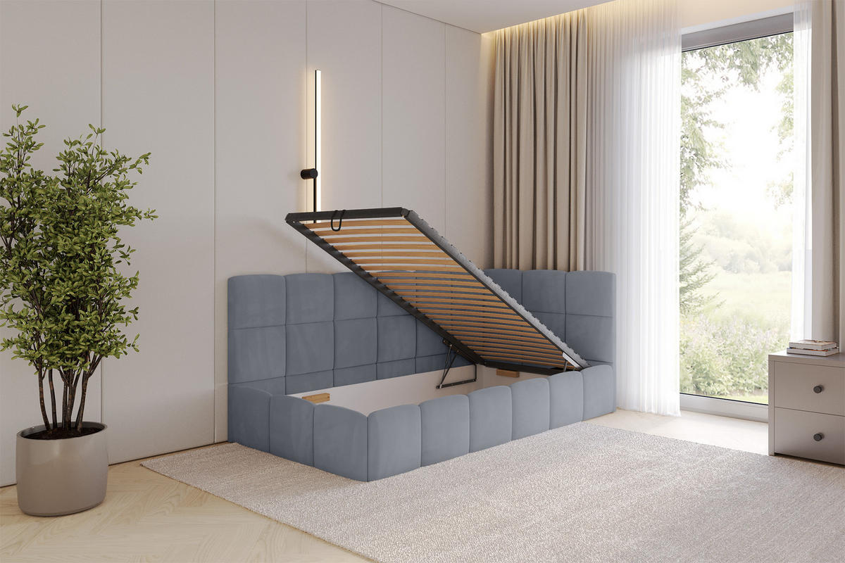EINZELBETT Jugendbett mit Bettkasten Links, mit Matratze - LIVY 90x200 Grau - Grau, Holzwerkstoff/Textil (90/200cm) - ALTDECOR