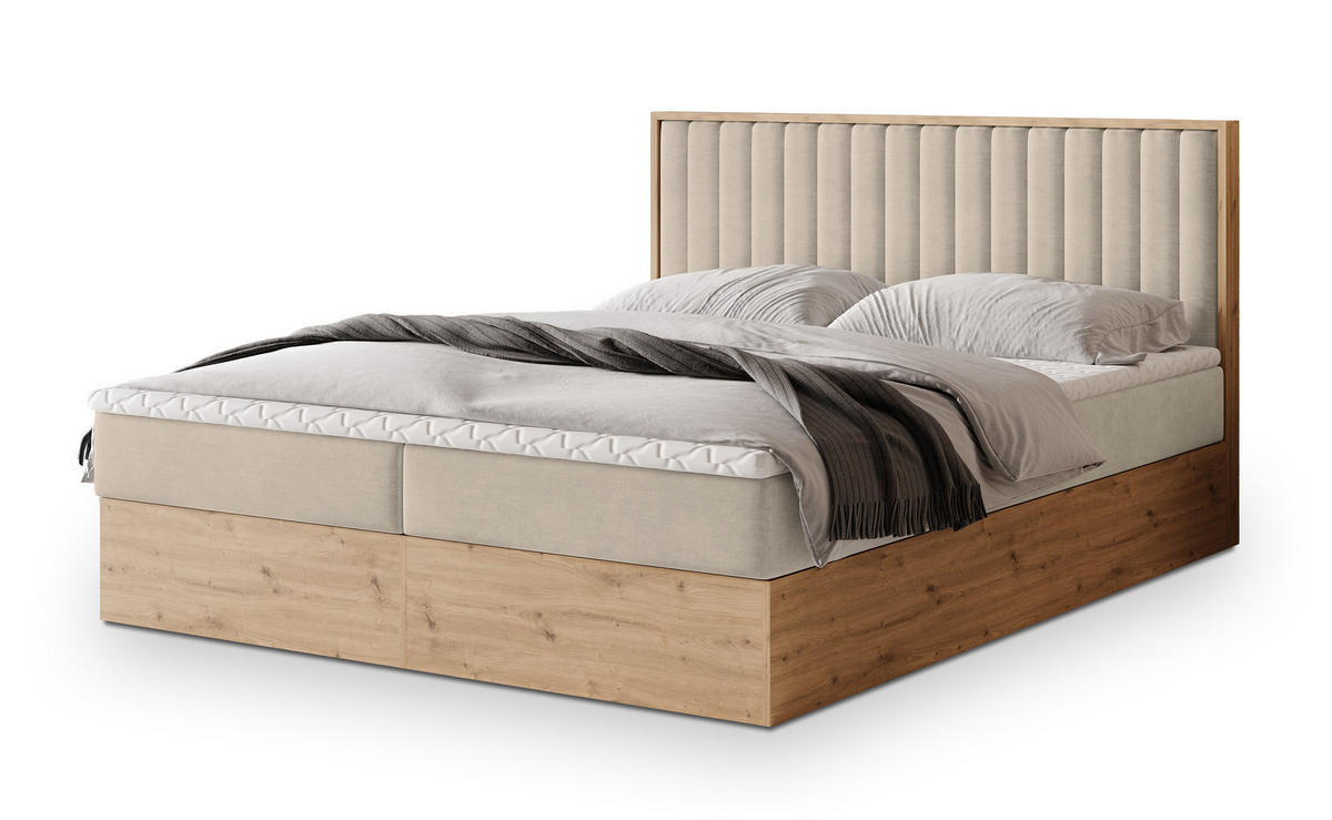POSTEL BOXSPRING VARELI 140x200 cm, s matrací a úložným prostorem, béžová - béžová, kompozitní dřevo/textil (140/200cm) - MASSENO