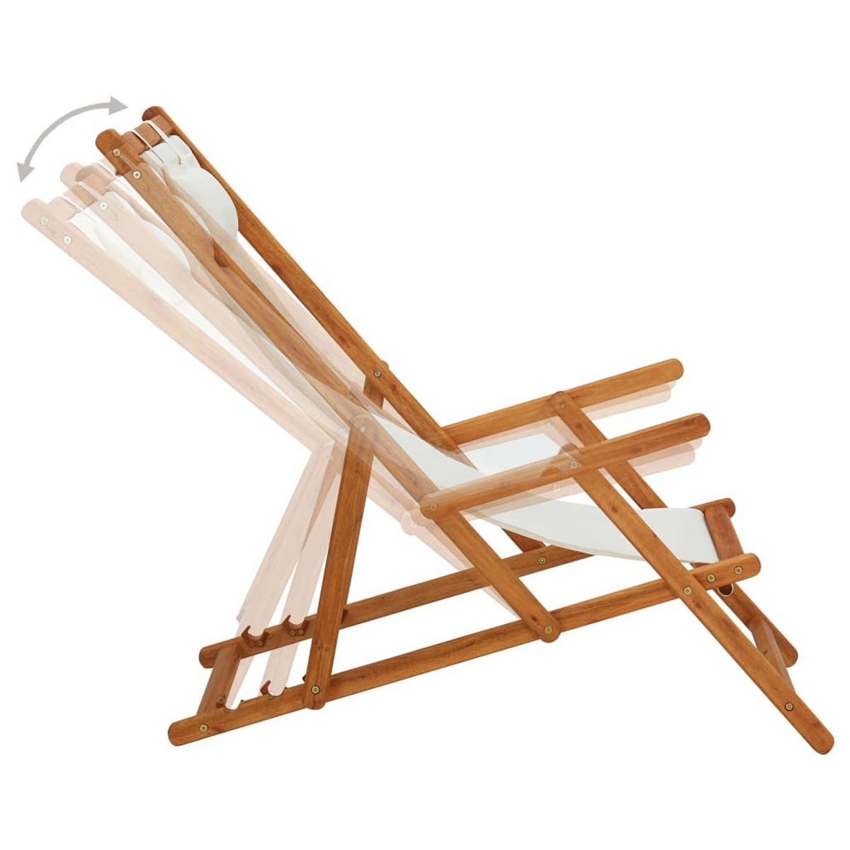 KLAPPBARER Strandstuhl Eukalyptus Massivholz Und Stoff Creme - Creme, Textil (127/95/60cm) - vidaXL